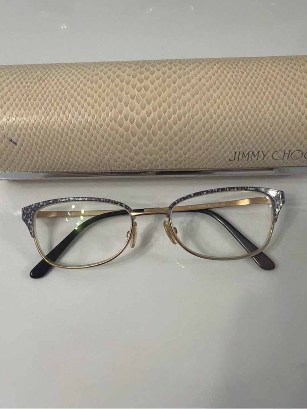 Jimmy Choo Women's Cat-Eye Glasses in Beige Pattern, grey and Gold
